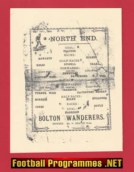 Preston North End v Bolton Wanderers 1889 - 1800's Programmes