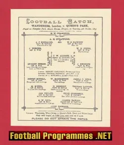 Wanderers v Queens Park 1875 - 1800s Football Programme