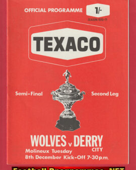 Wolves Wolverhampton v Derry City 1970 – Texaco Cup Semi Final