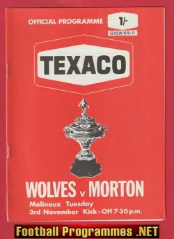 Wolves Wolverhampton v Greenock Morton 1970 – Texaco Cup