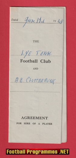 Lye Town Football Club Albert Clutterbuck Players Contract 1948