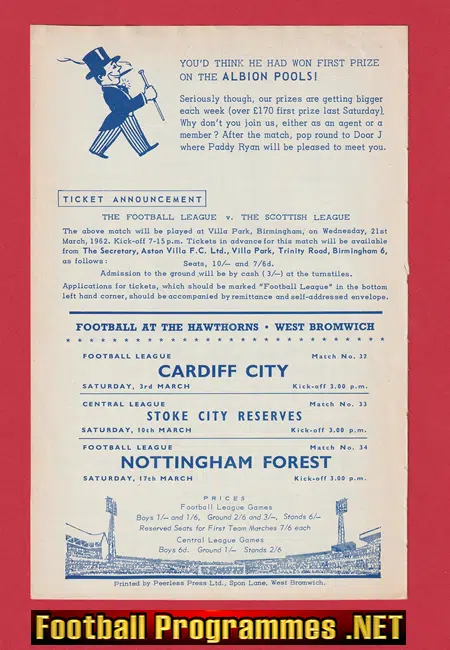 West Bromwich Albion v Liverpool 1962 - Reserves Match WBA