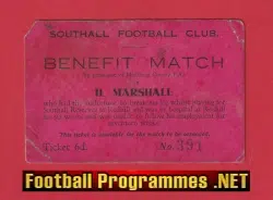 Southall Football Club H Marshall Benefit Match Ticket - 1950s