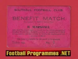 Southall Football Club H Marshall Benefit Match Ticket - 1950's