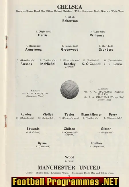 Chelsea v Manchester United 1954 First Chelsea Champions Season
