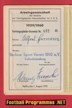 Berlin Germany Berliner Sport Verein 1892 Season Ticket 1959/60