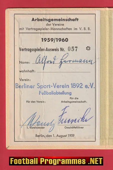 Berlin Germany Berliner Sport Verein 1892 Season Ticket 1959/60