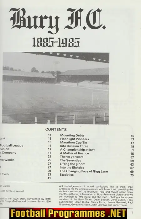 Bury Football Club Centenary Souvenir 1985 - Thick Glossy Issue