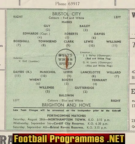Bristol City v Brighton 1948 - 40's Programme