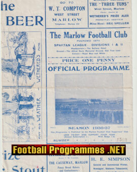 Marlow v Honslow 1936 – 1930’s Football Programme 30s