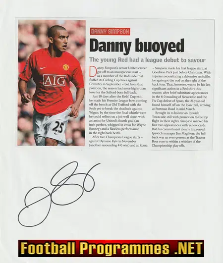 Manchester United Danny Simpson Signed Autograph 2000’s