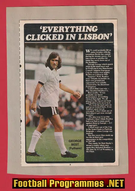 Manchester United + Fulham George Best Signed Autograph 1970s