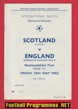 Scotland v England 1982 – Juniors Newlandsfield Park Pollock FC