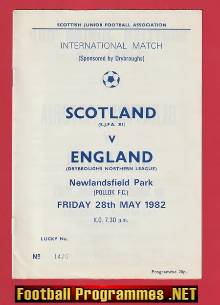 Scotland v England 1982 – Juniors Newlandsfield Park Pollock FC