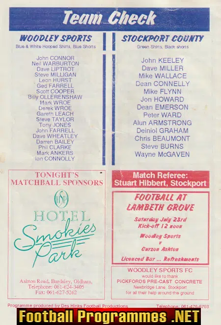 Woodley v Stockport County 1994 - Pre Season Friendly