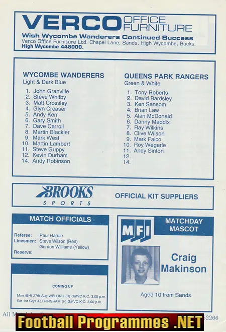 Wycombe Wanderers v QPR 1990 - Friendly Match