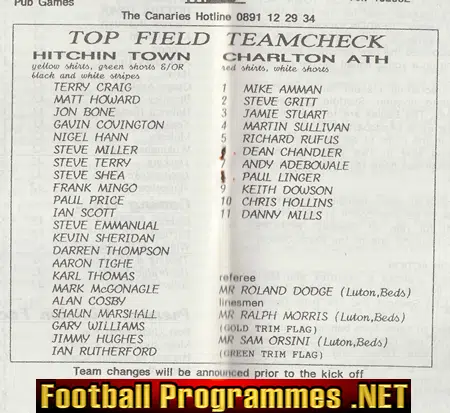 Hitchin Town v Charlton Athletic 1994