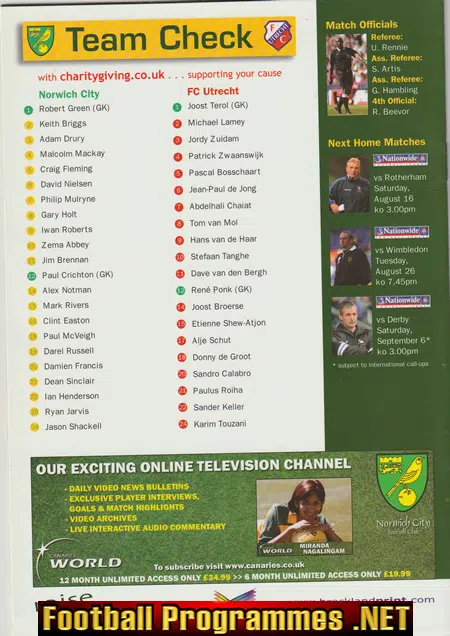 Norwich City v FC Utrecht 2003 - Friendly Holland Dutch Team