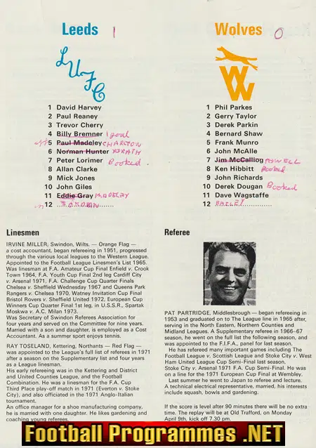 Leeds United v Wolves 1973 - Semi Final - Man City Maine Road