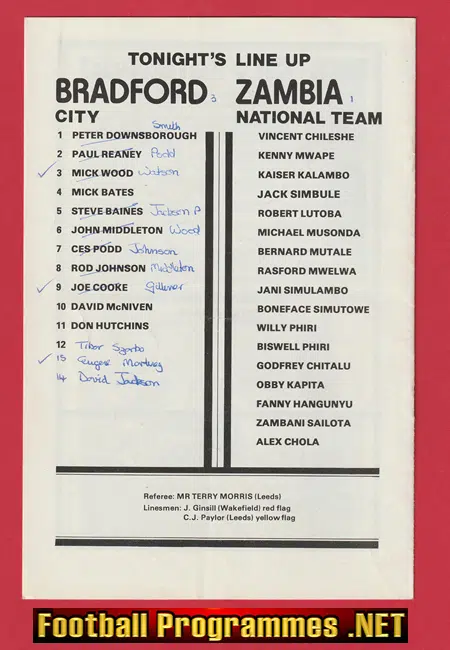 Bradford City v Zambia National Football Team 1978