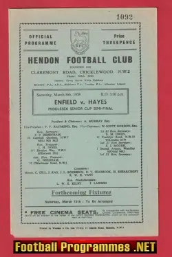 Hayes v Enfield 1958 – Cup Semi Final at Hendon