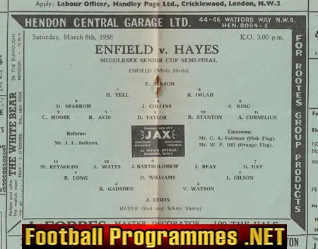 Hayes v Enfield 1958 - Cup Semi Final at Hendon