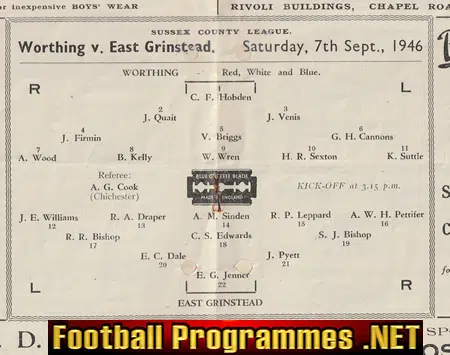 Worthing v East Grinstead 1946 - 1940's Programme