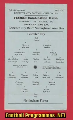 Leicester City v Nottingham Forest 1963 – Single Sheet Reserves