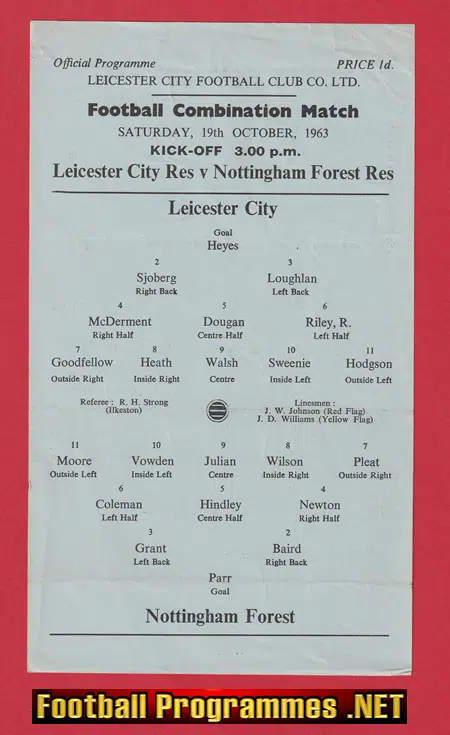 Leicester City v Nottingham Forest 1963 – Single Sheet Reserves