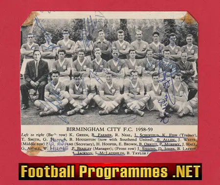 Birmingham City Football Club 1958 1959 Multi Autographed SIGNED