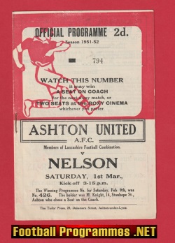 Ashton United v Nelson 1952 – Lancashire Combination Match