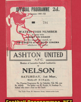 Ashton United v Nelson 1952 – Lancashire Combination Match