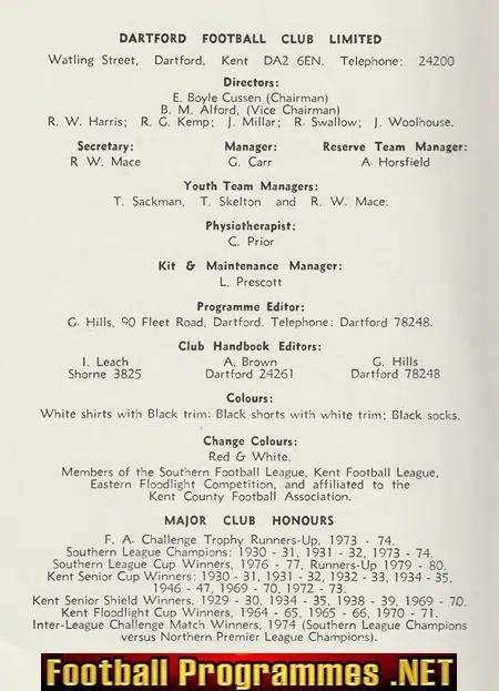 Dartford Football Club Official Handbook 1980 - 1981