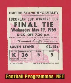 West Ham United v 1860 Munich 1965 - European Cup Final Ticket