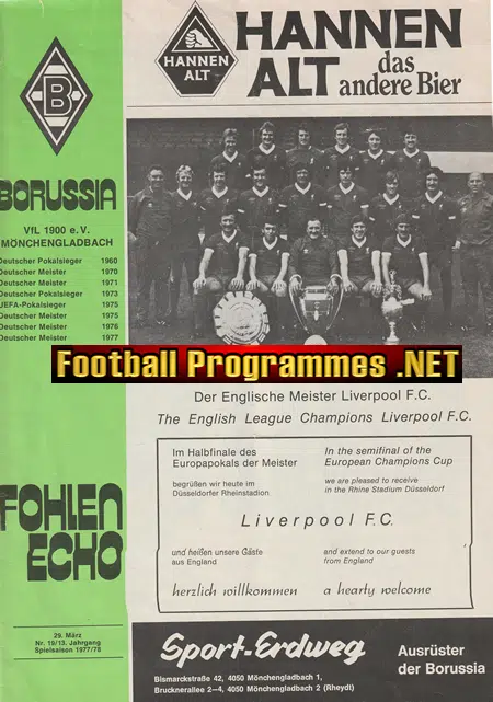 Borussia Monchengladbach v Liverpool 1978 – German Germany