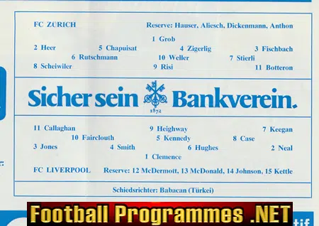 Zurich v Liverpool 1977 - European Cup