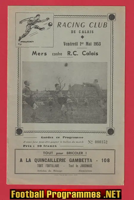Racing Club De Calais v Mers 1953 – French – France