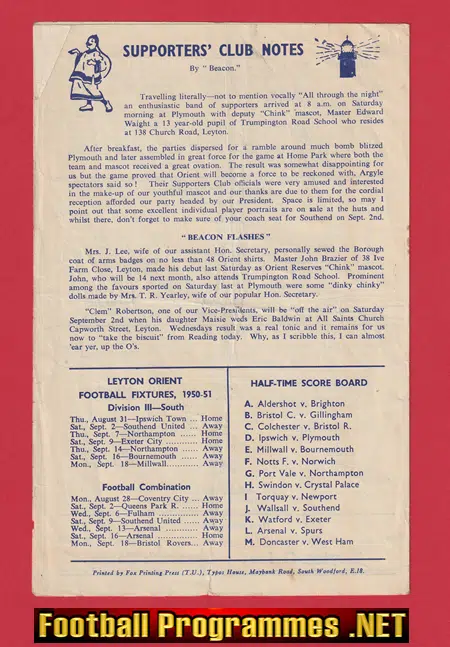 Leyton Orient v Reading 1950