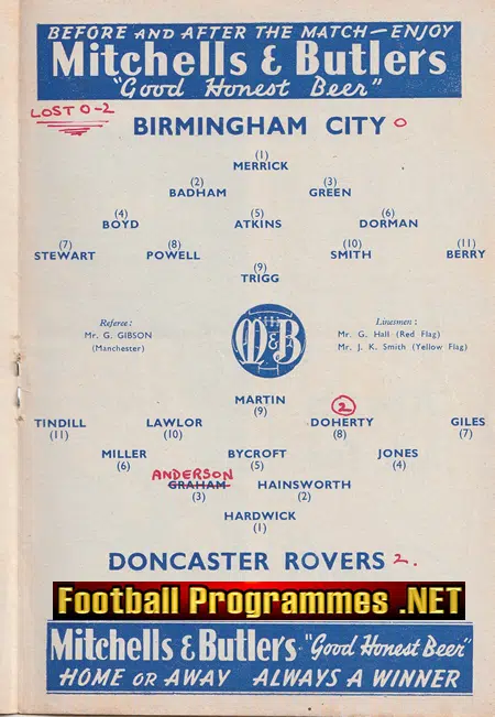 Birmingham City v Doncaster Rovers 1950