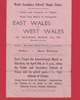 East Wales Rugby v West Wales 1925 Schools Cup Final Pontypridd