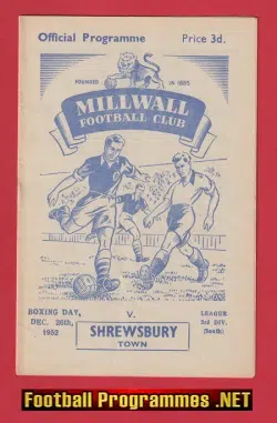Millwall v Shrewsbury Town 1952 – 1950s Programme