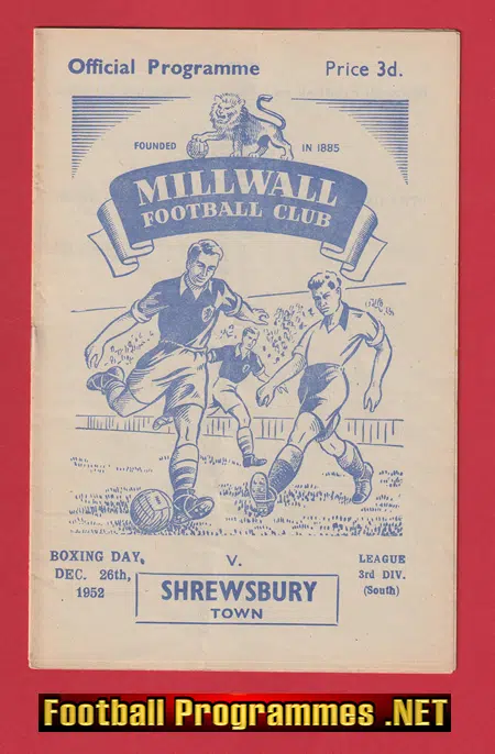 Millwall v Shrewsbury Town 1952 – 1950s Programme