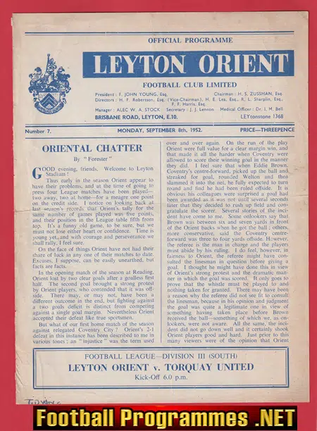 Leyton Orient v Torquay United 1952