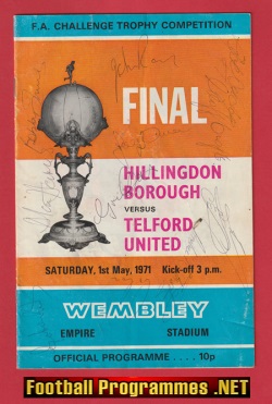 Telford United v Hillingdon Borough 1971 Cup Final Multi SIGNED