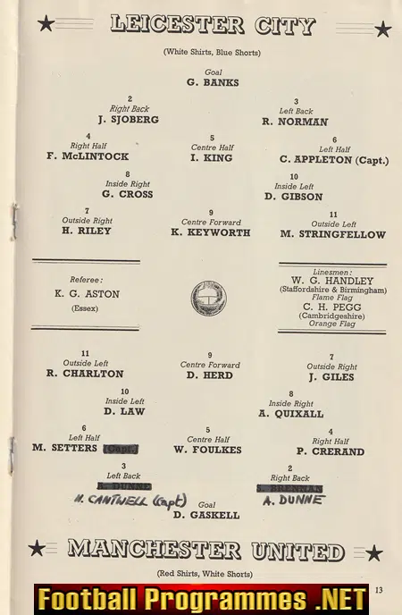 Manchester United v Leicester City 1963 - Man Utd FA Cup Final