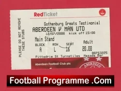 Aberdeen v Manchester United 2008 – Testimonial Match Ticket
