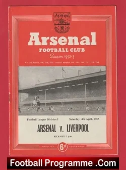 Arsenal v Liverpool 1953 - 1950s Programme - football programme
