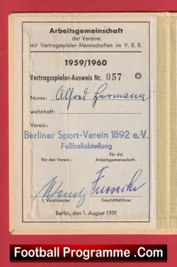 Berlin Germany Berliner Sport Verein 1892 Season Ticket 1959/60