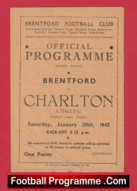 Brentford v Charlton Athletic 1945 – War Time