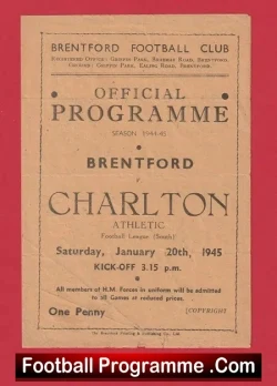 Brentford v Charlton Athletic 1945 – War Time